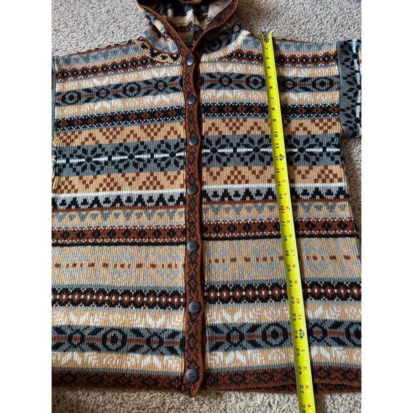 Vintage Fair Isle Cardigan Sweater Hooded Retro Nordic 90s Cabincore Neutrals - Picture 5 of 7